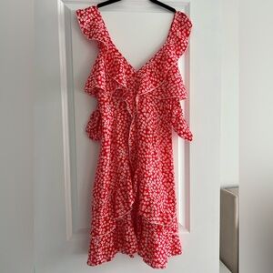Red Floral Ruffle Dress